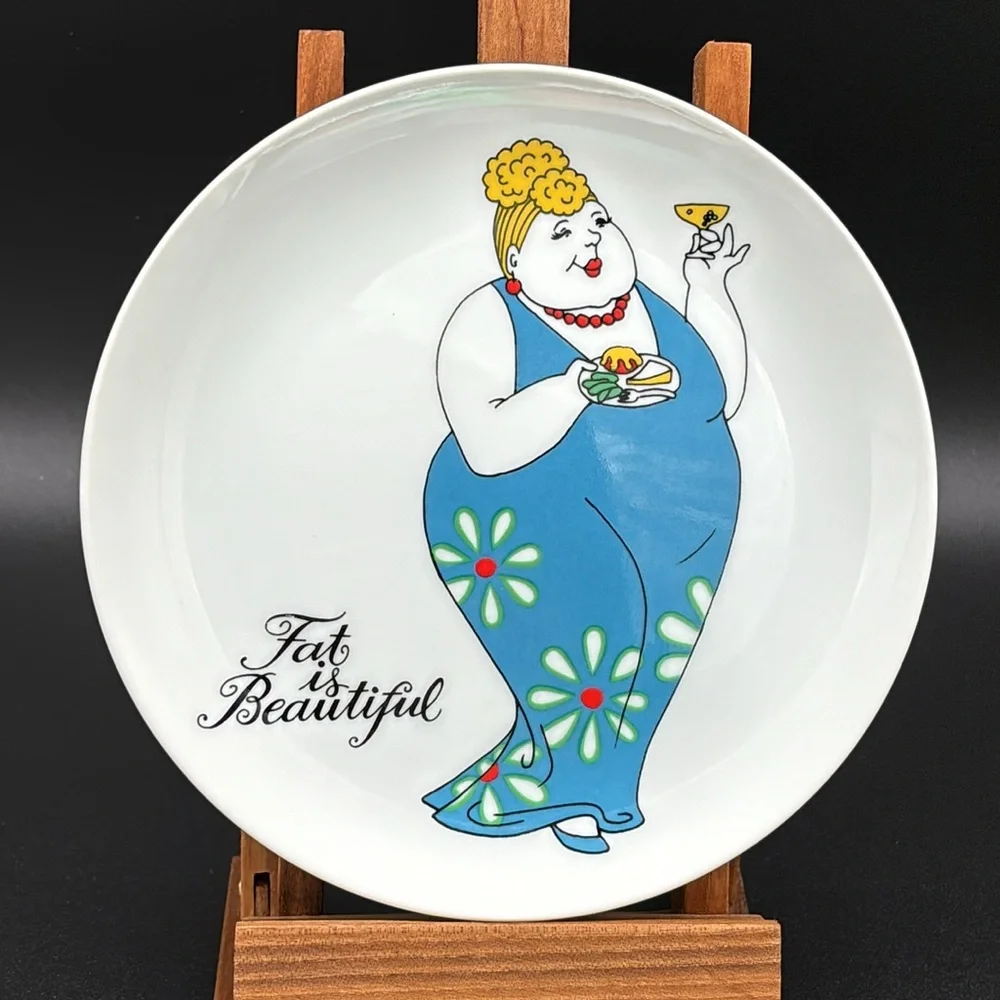 Vintage Set of 4 Fitz and Floyd Fat Is Beautiful Porcelain Plates